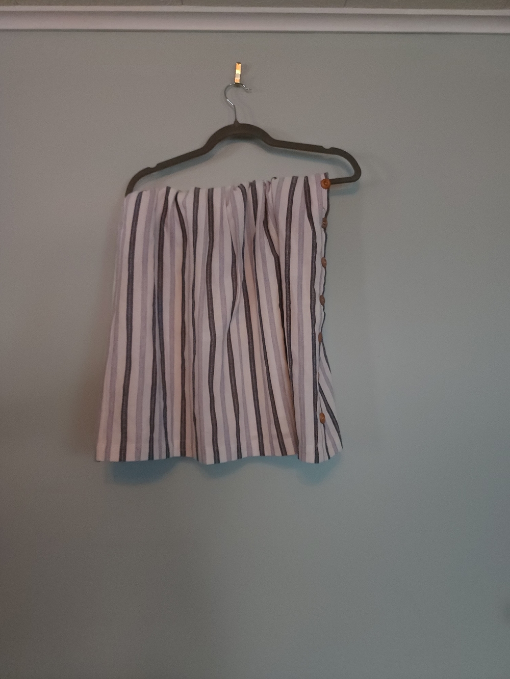 Striped Midi Skirt with Side Buttons - White and Blue